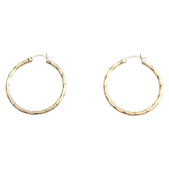14K Yellow Gold Textured Hoop Earrings #21092 - Picture 2 of 6